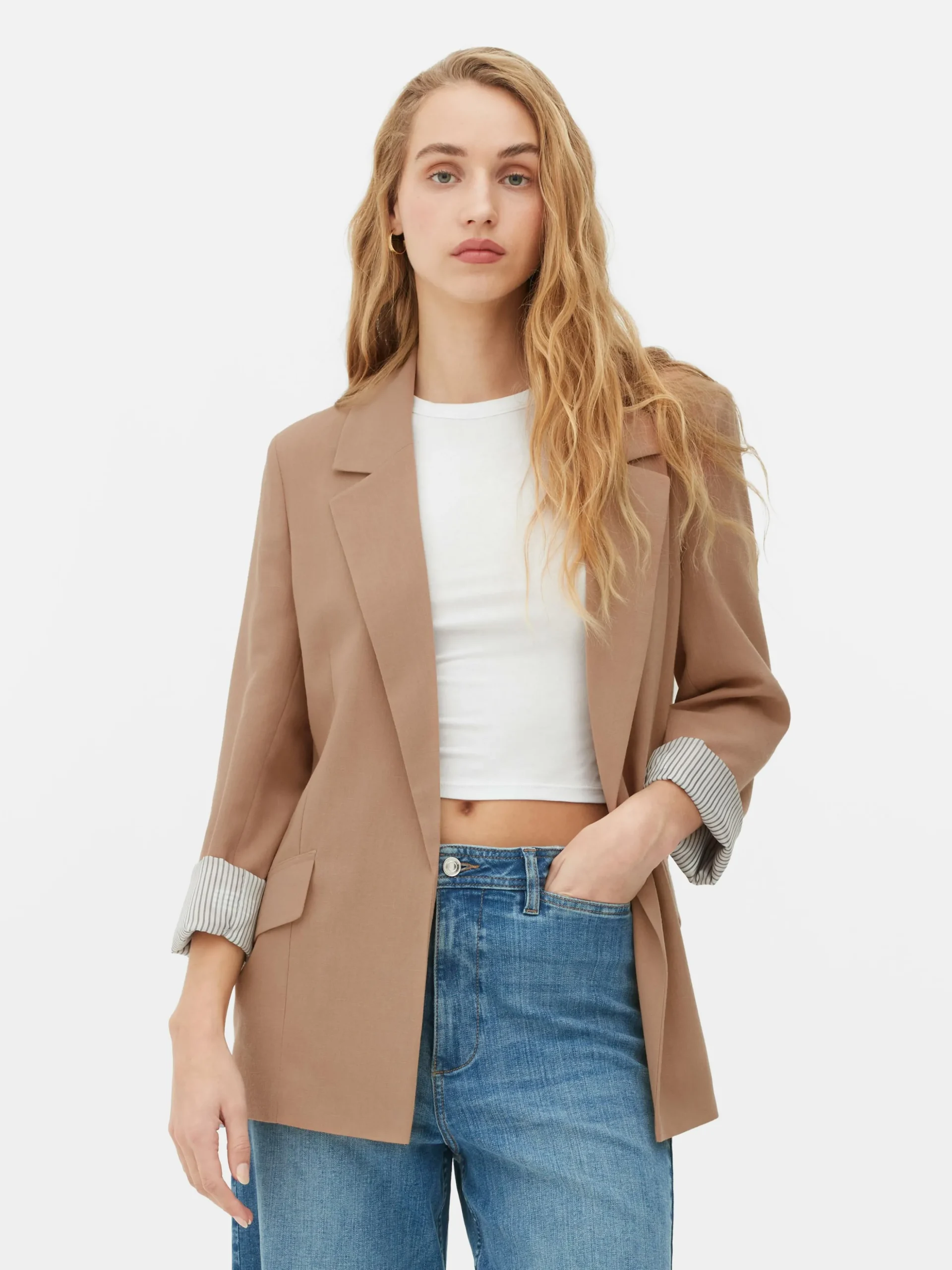 Blazer Ajusté à Effet Bord à Bord