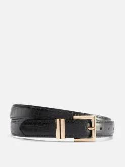 Ceinture à Boucle Carrée Imitation Croco