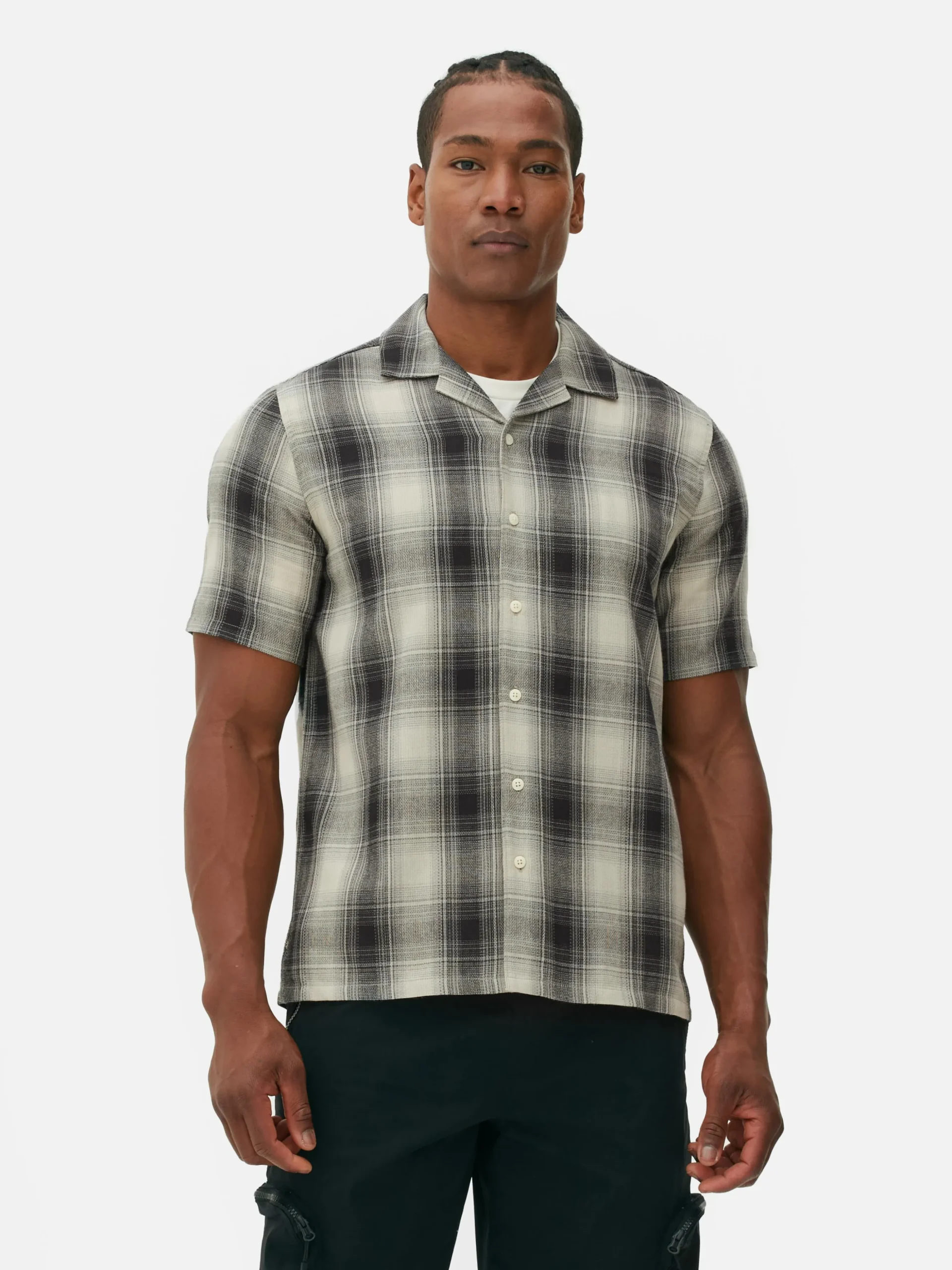 Chemise Texturée à Carreaux Et à Manches Courtes