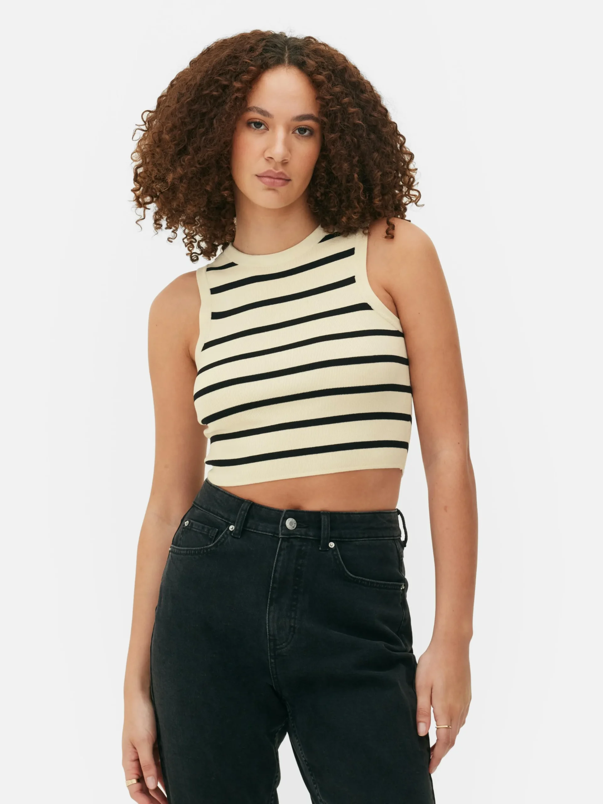 Débardeur Court à Col Ras-du-cou En Maille Côtelée