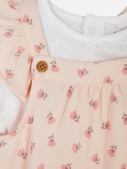 Ensemble Body En Pointelle Et Salopette à Fleurs