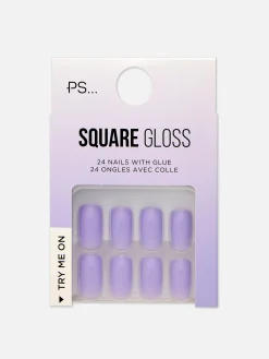 Faux Ongles Brillants Carrés PS...