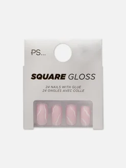 Faux Ongles Carrés Brillants Tourbillon PS...