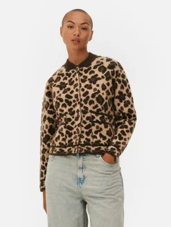 Gilet Style Blouson Bomber à Motif Léopard