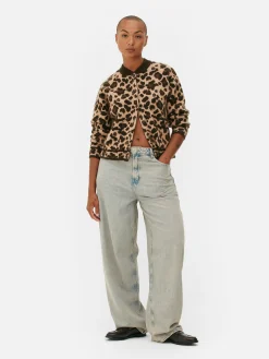Gilet Style Blouson Bomber à Motif Léopard