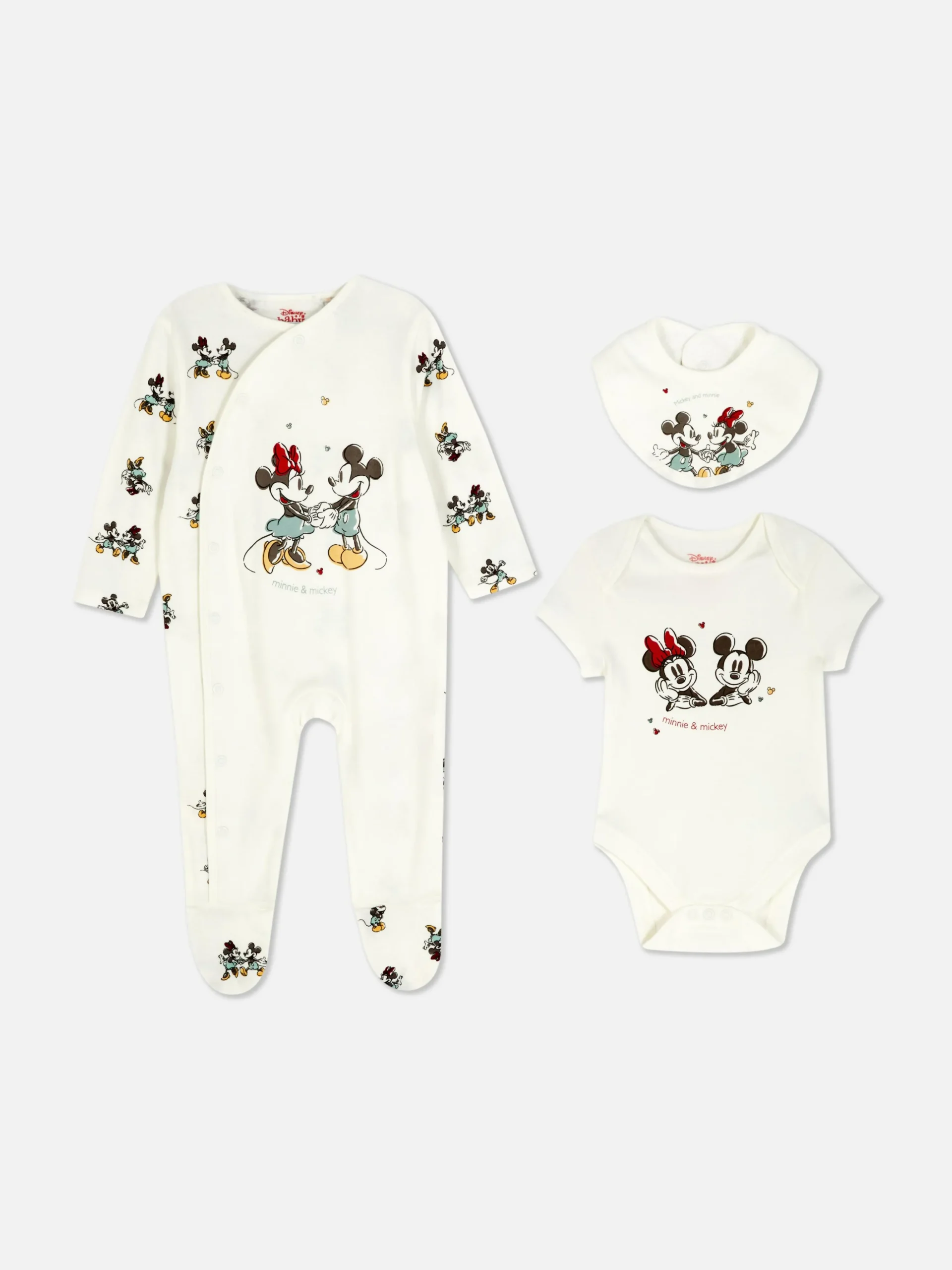 Grenouillère, Body Et Bavoir Disney Mickey Mouse Et Minnie Mouse