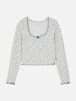 Haut De Pyjama Côtelé à Petites Fleurs