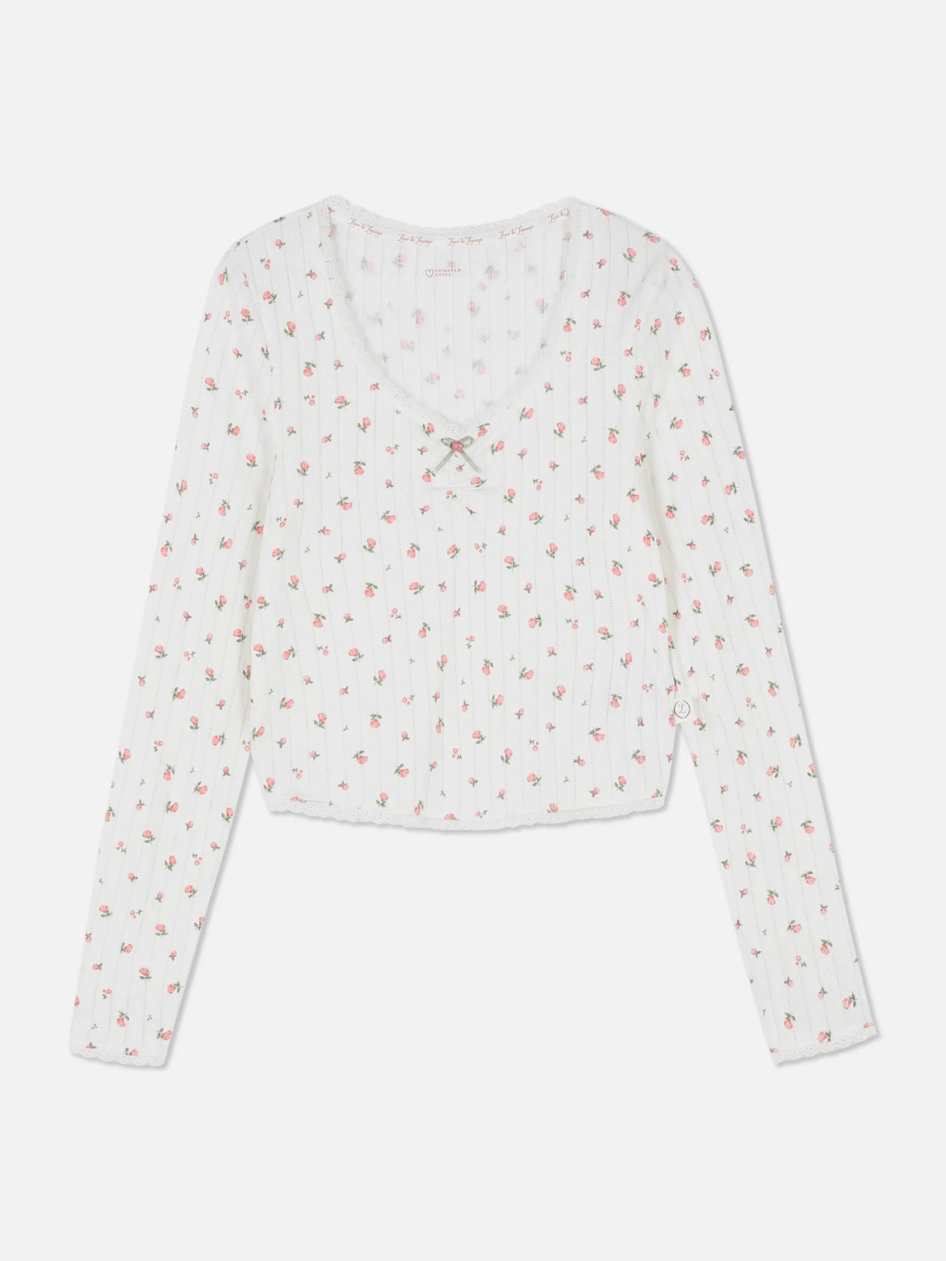 Haut De Pyjama Rose En Pointelle à Manches Longues
