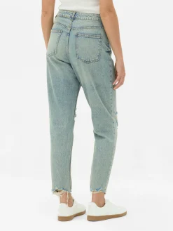 Jean Mom En Denim Déchiré