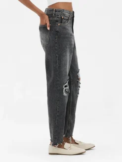 Jean Mom En Denim Déchiré