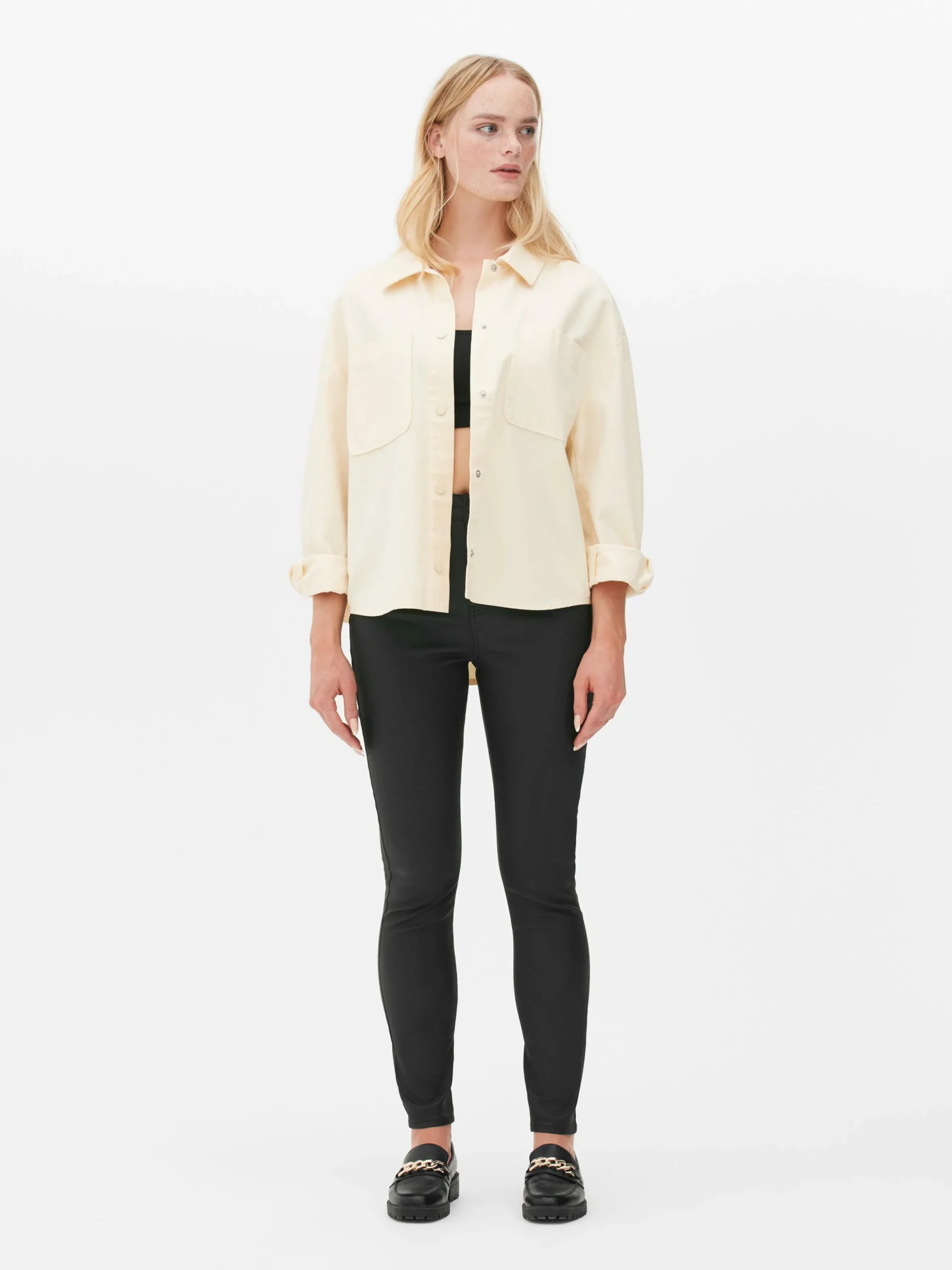 Jean Skinny Enduit à Taille Haute