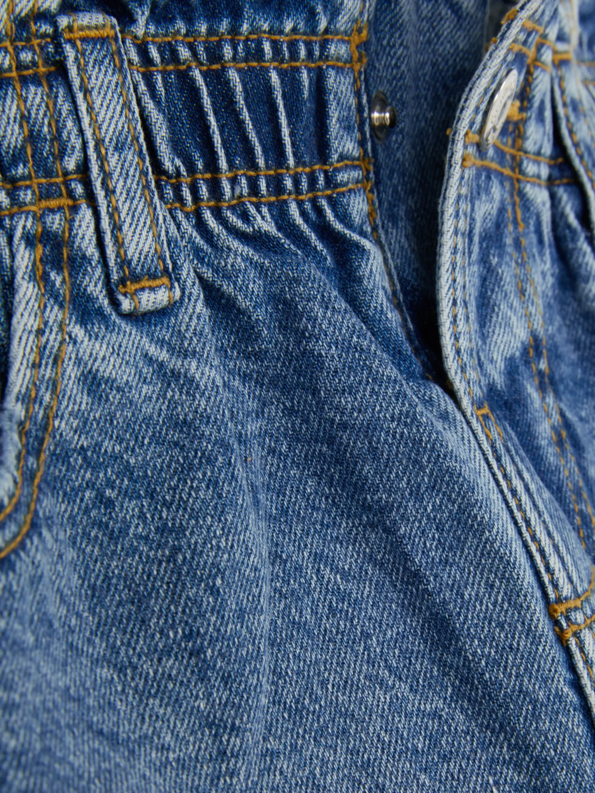 Jupe En Jean à Taille Froncée Effet Vieilli