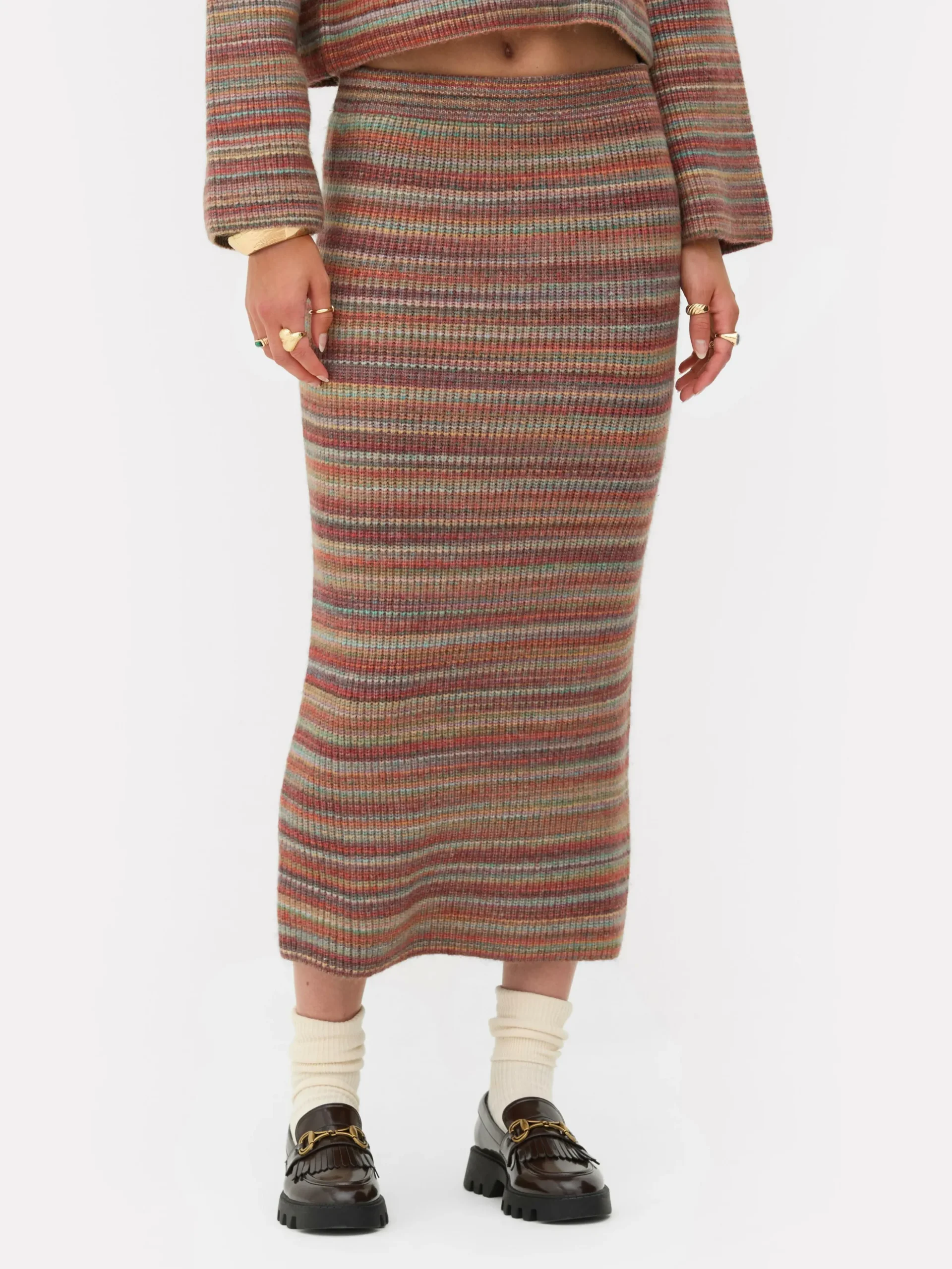Jupe Mi-longue En Tricot Rayé Rita Ora à Coordonner