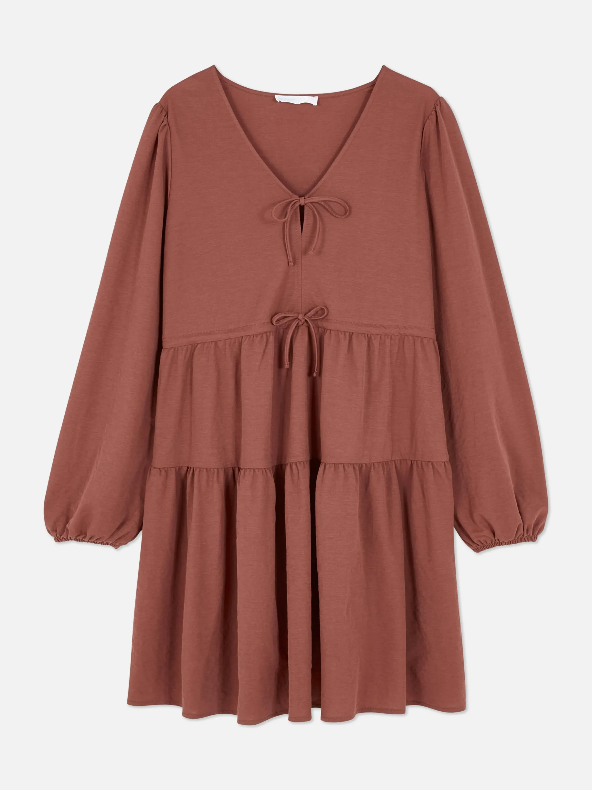 Mini Robe à Smocks Avec Col En V Et Liens à Nouer