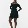 Mini Robe Patineuse à Encolure Bateau Repliée
