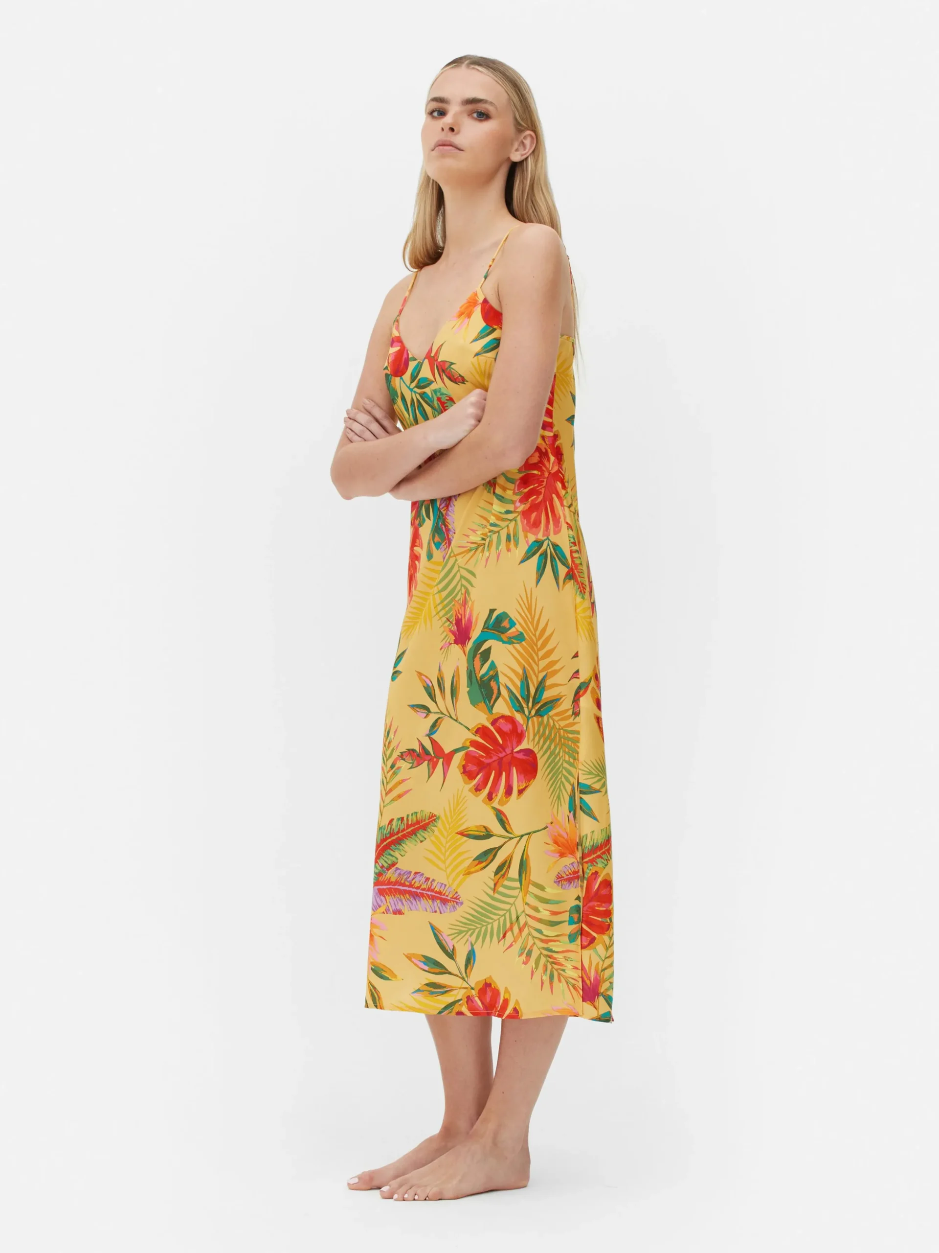 Nuisette En Satin à Imprimé Tropical