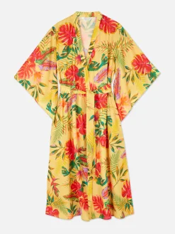 Peignoir En Satin à Imprimé Floral Tropical