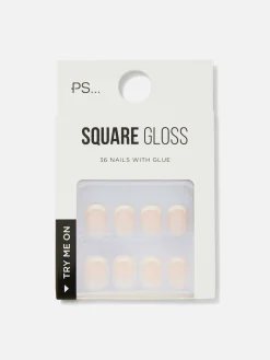 PS... Faux Ongles Brillants à Pointe Carrée
