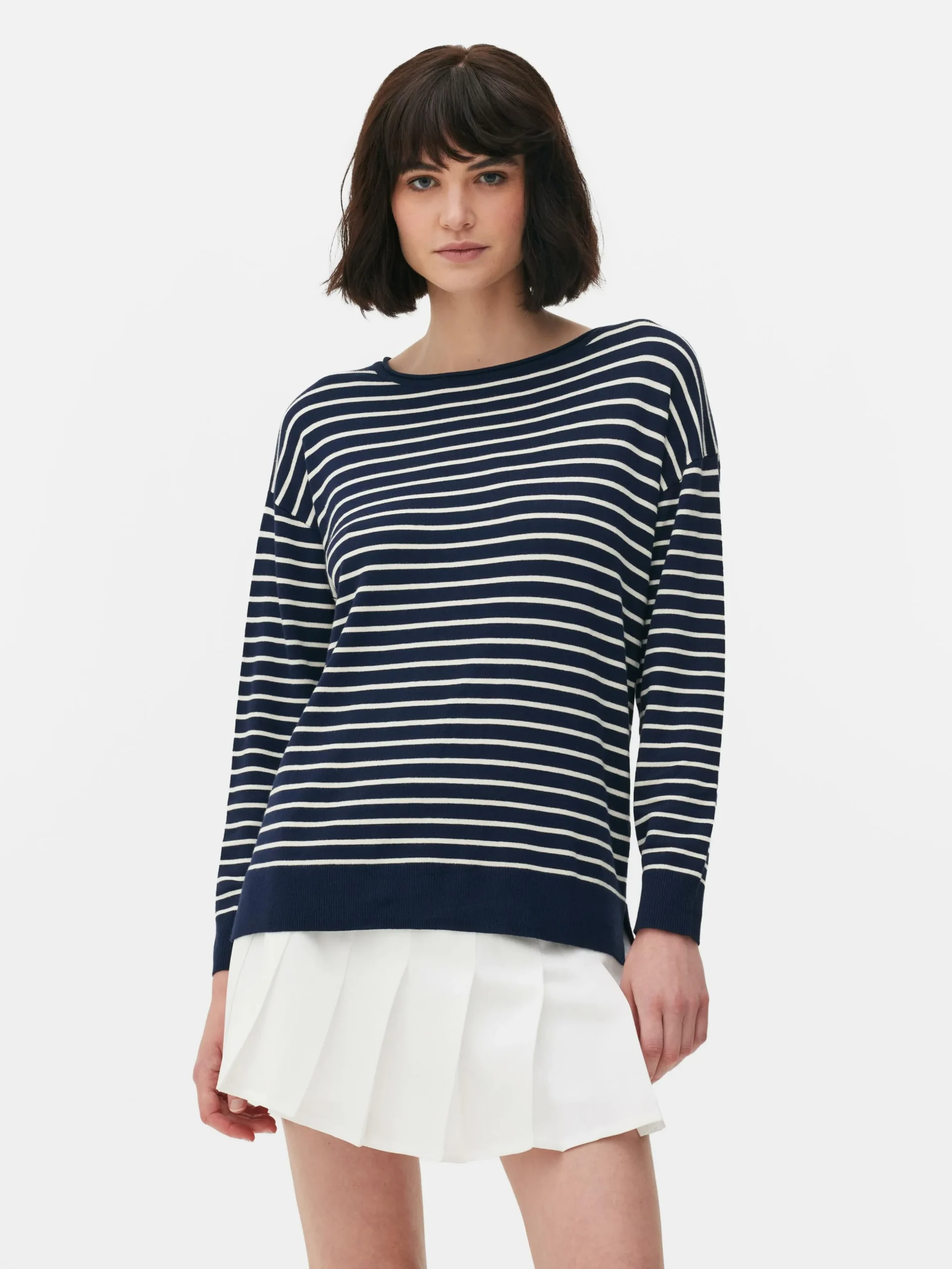 Pull Col Bateau à Rayures En Maille Fine