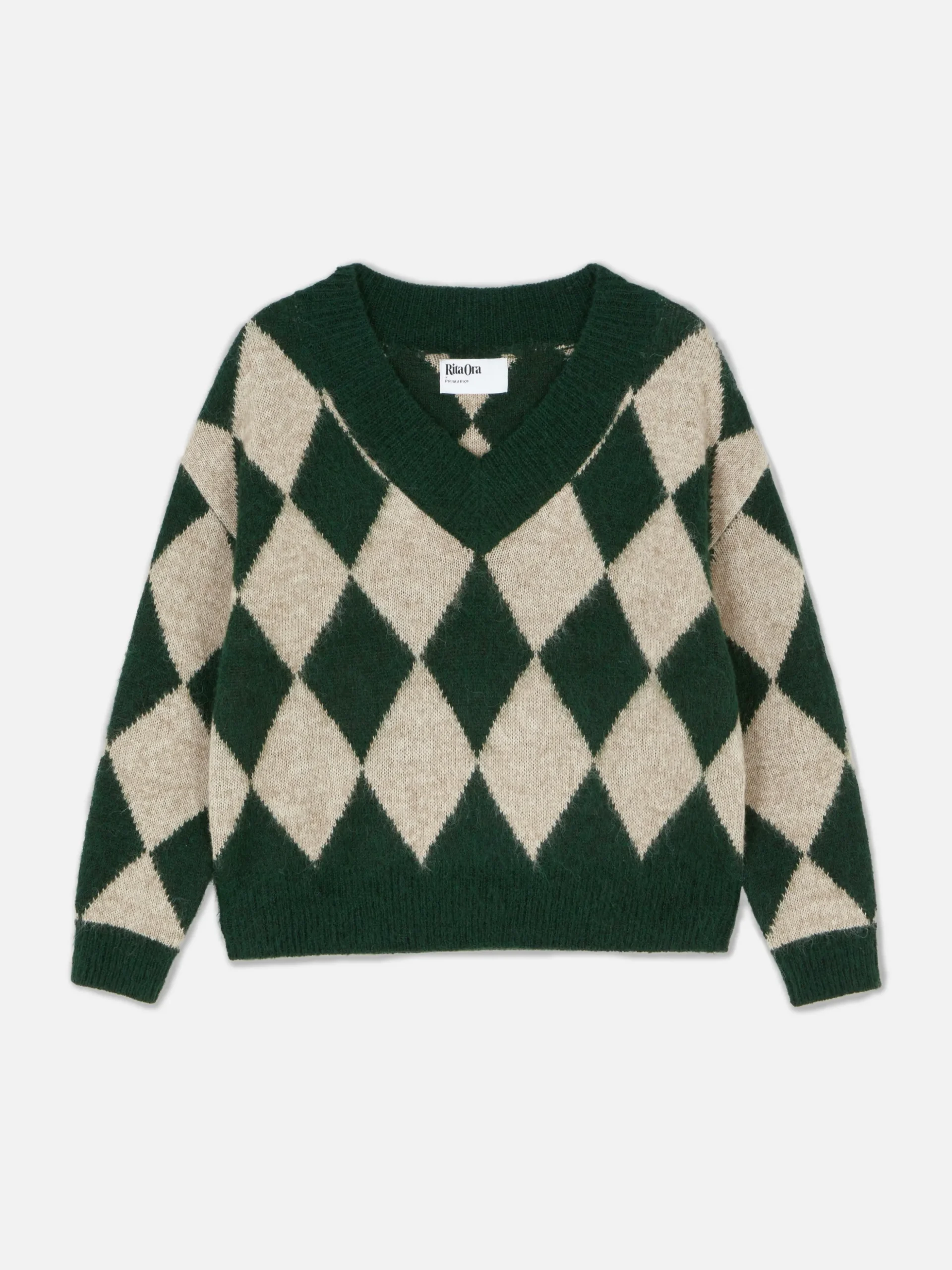 Pull En Maille à Col En V Et Motif Losanges Rita Ora