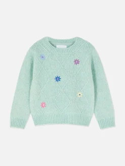 Pull En Maille à Fleurs Brodées