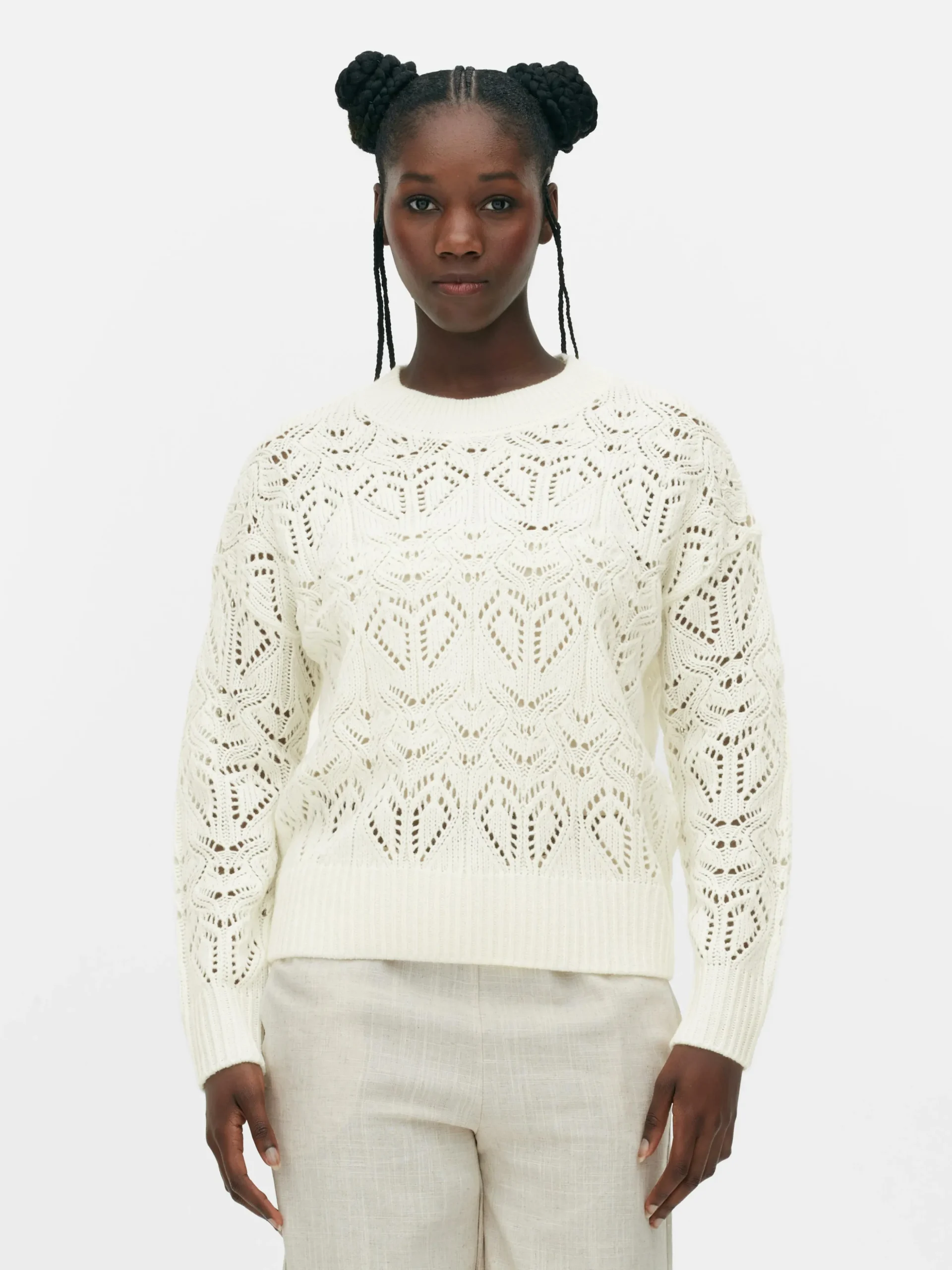 Pull En Maille Ajourée à Col Ras-du-cou