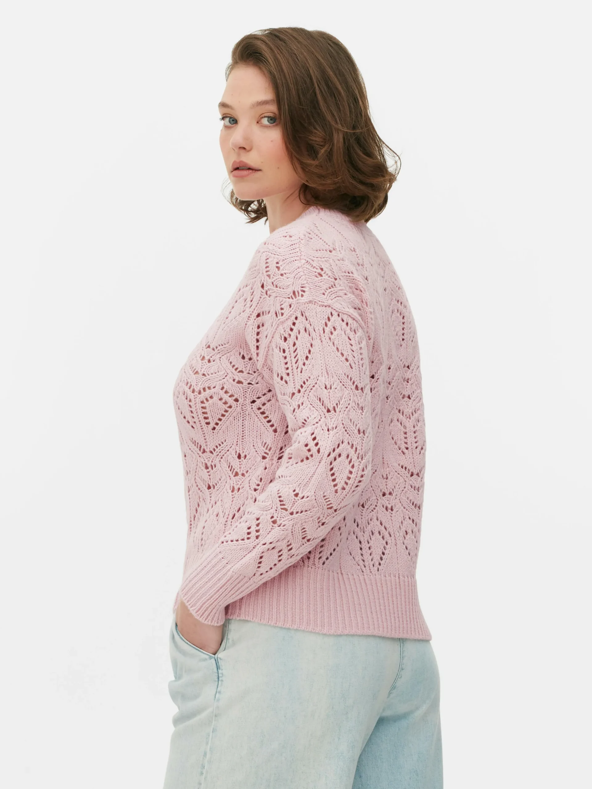 Pull En Maille Ajourée à Col Ras-du-cou
