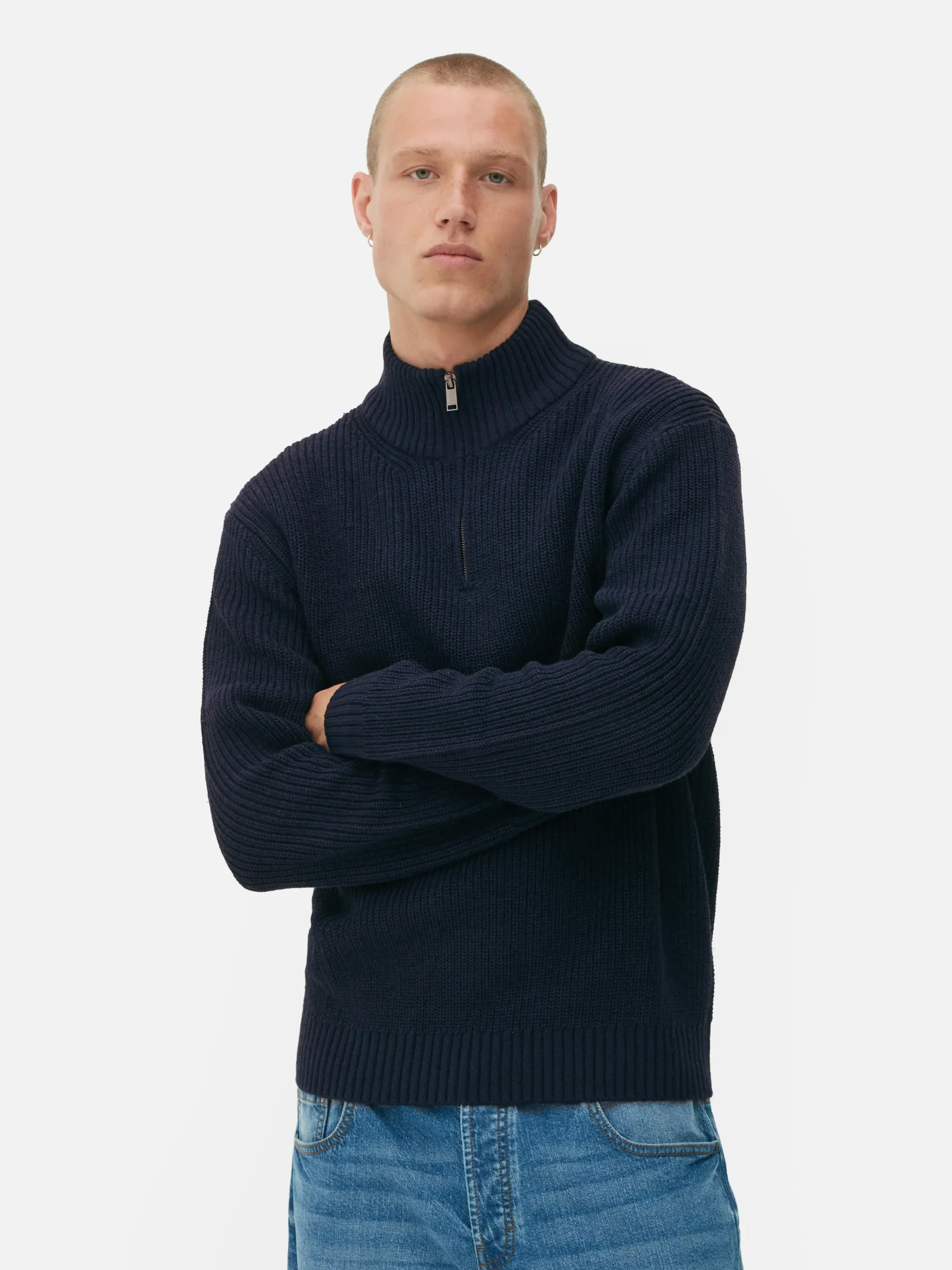Pull En Maille Côtelée à Col Zippé