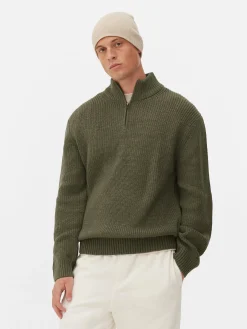 Pull En Maille Côtelée à Col Zippé