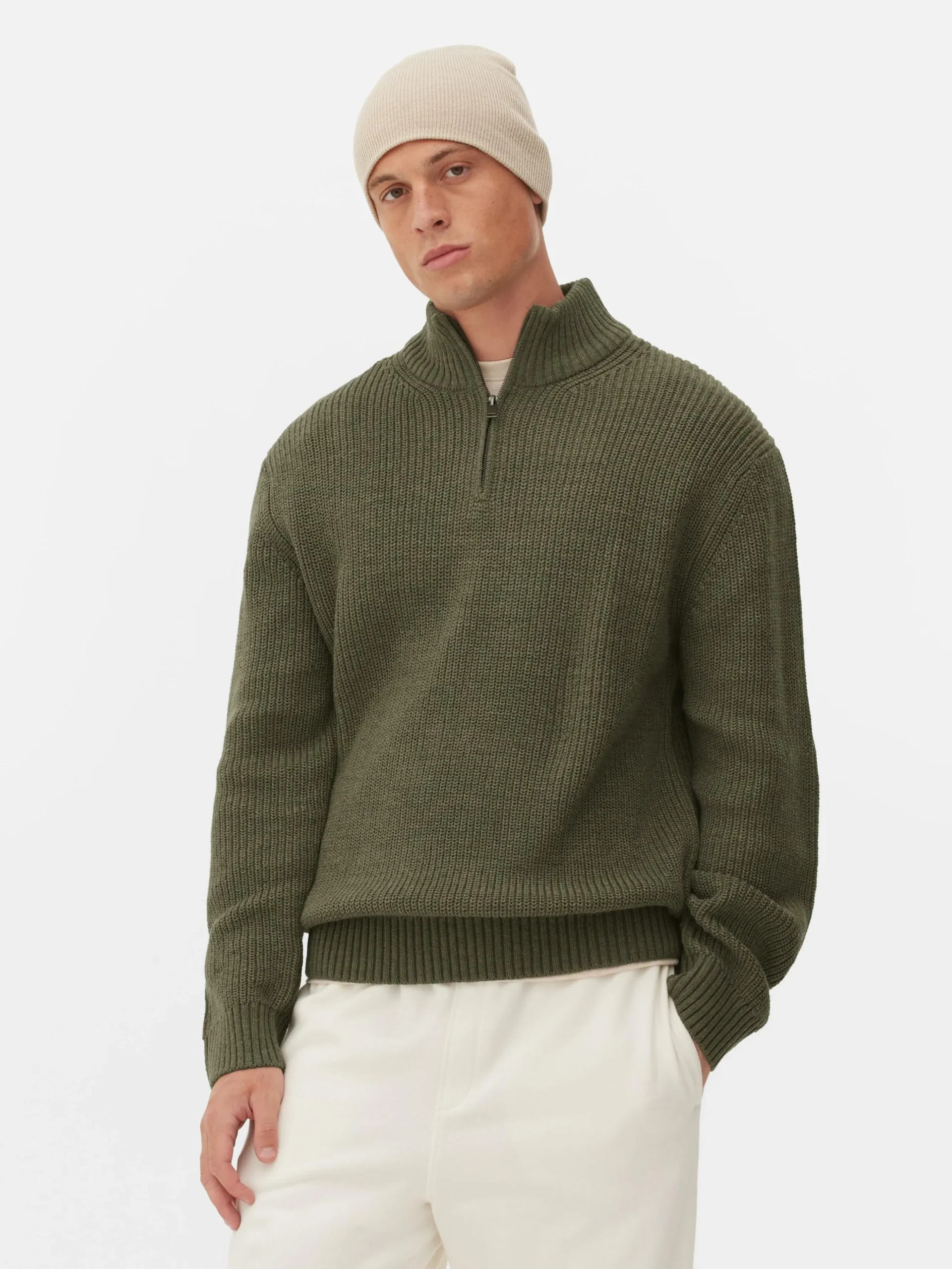 Pull En Maille Côtelée à Col Zippé