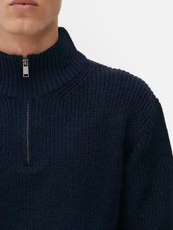 Pull En Maille Côtelée à Col Zippé