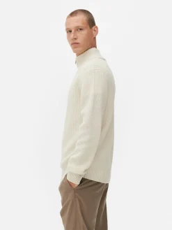 Pull En Maille Côtelée à Col Zippé