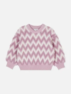 Pull En Maille Duveteuse à Motif Zigzag