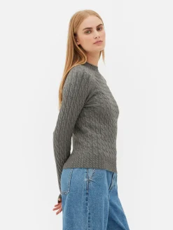 Pull En Maille Torsadée à Col Montant