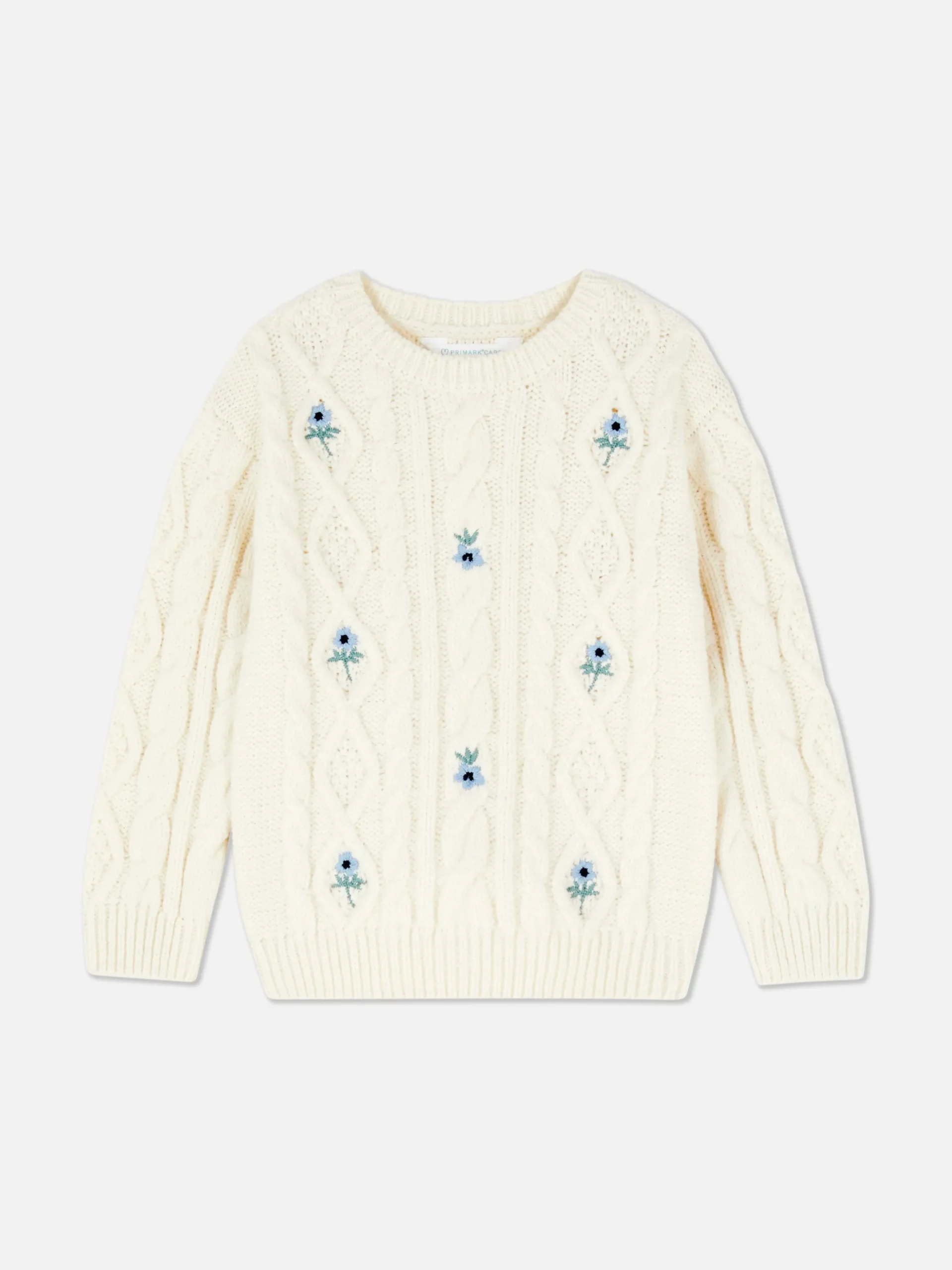 Pull En Maille Torsadée à Fleurs Brodées