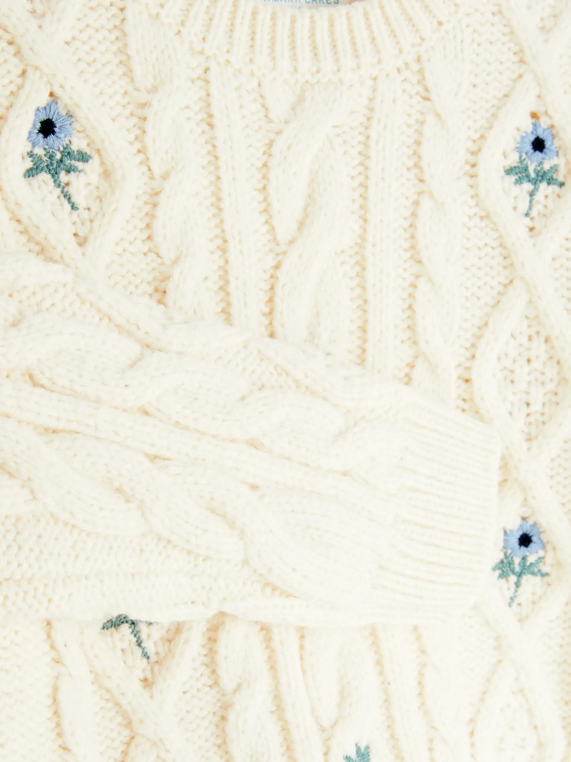 Pull En Maille Torsadée à Fleurs Brodées