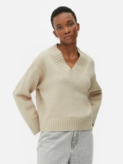 Pull Tricoté épais à Col En V