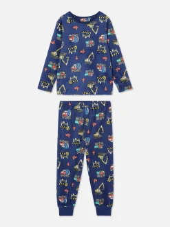 Pyjama Long En Velours à Motif Chantier