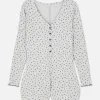Pyjama Style Barboteuse Côtelé à Petites Fleurs
