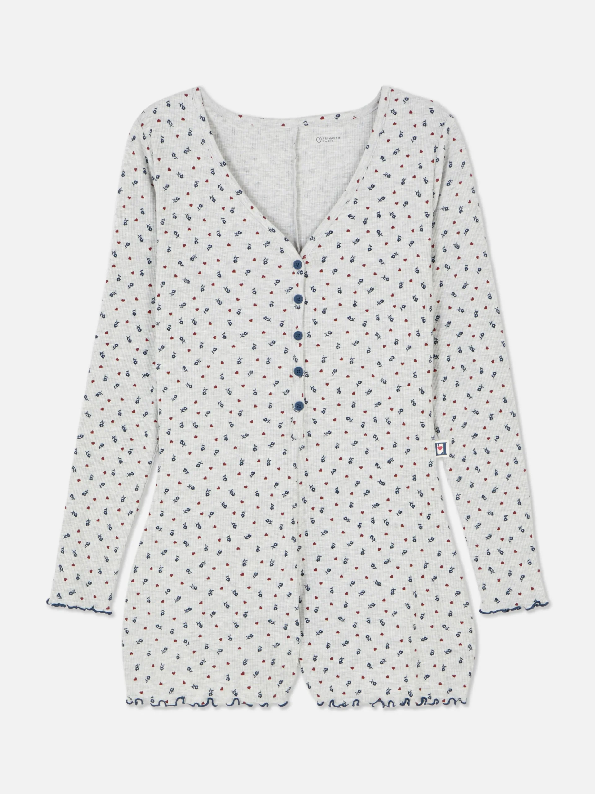 Pyjama Style Barboteuse Côtelé à Petites Fleurs