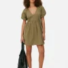 Robe à Smocks, Manches Bouffantes Et Col En V