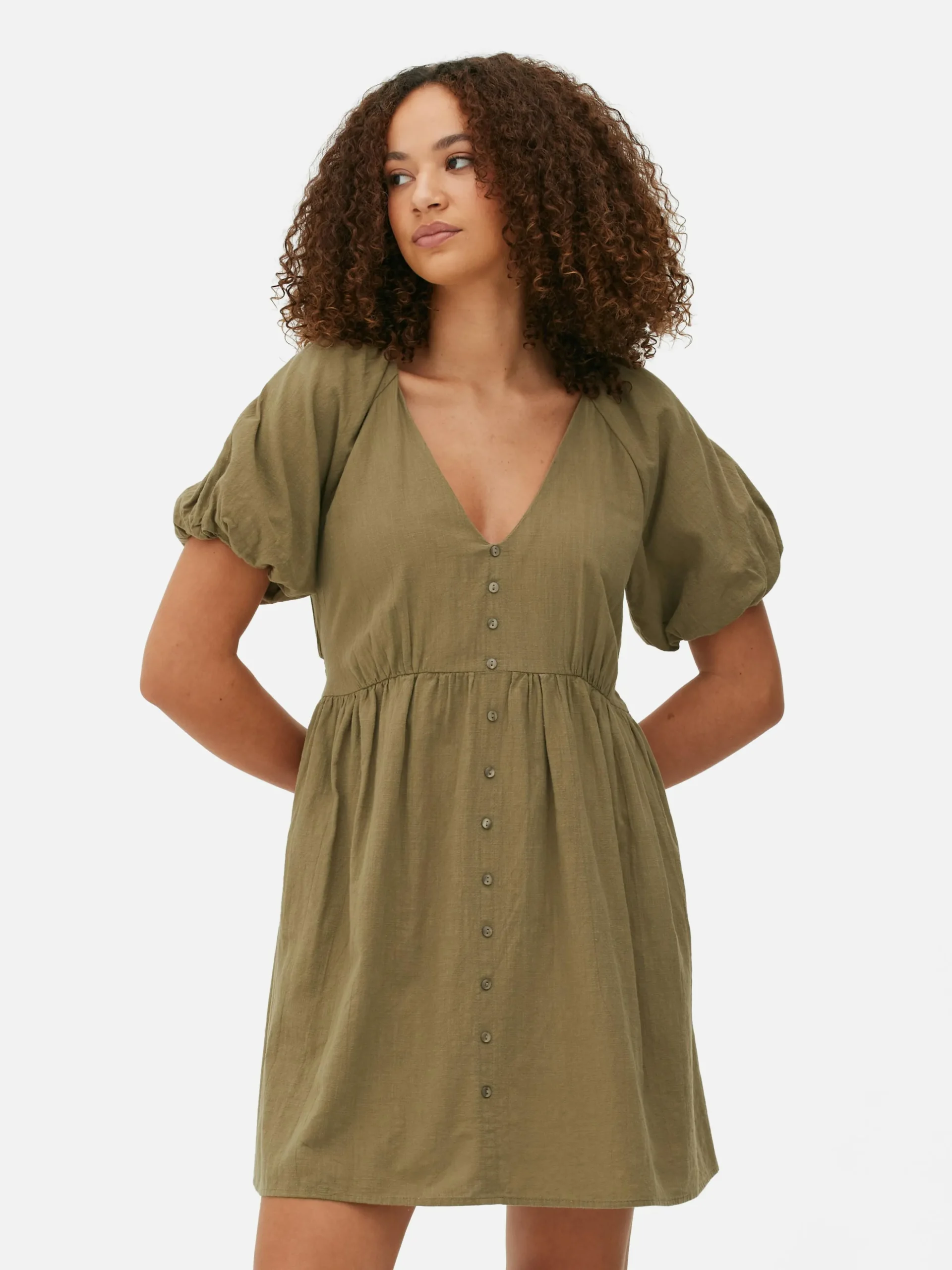 Robe à Smocks, Manches Bouffantes Et Col En V