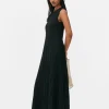 Robe Longue Texturée Sans Manches à Rayures