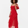 Robe Mi-longue à Volants Et à Pois