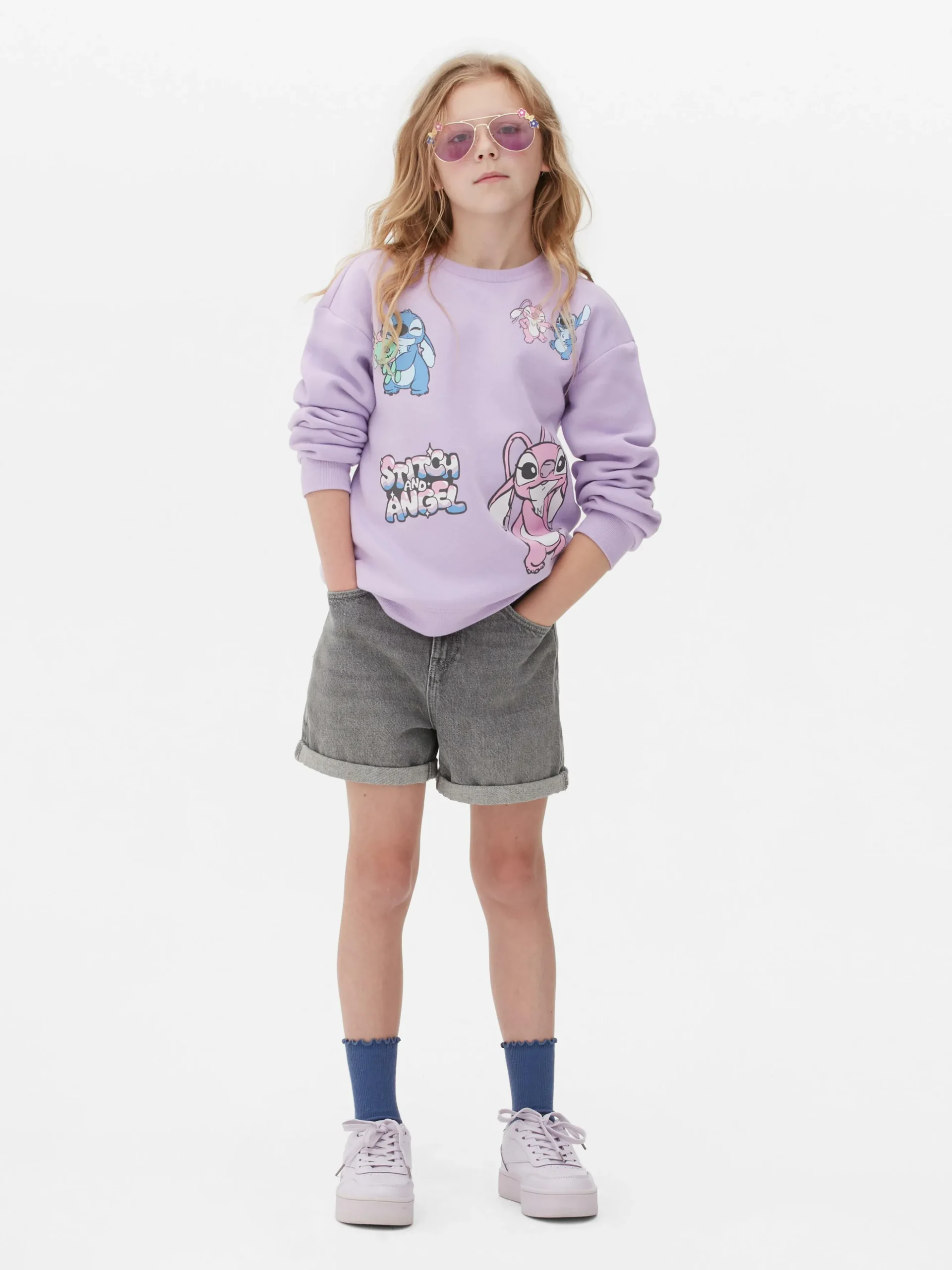 Sweat-shirt à Col Ras-du-cou Disney Stitch & Angel