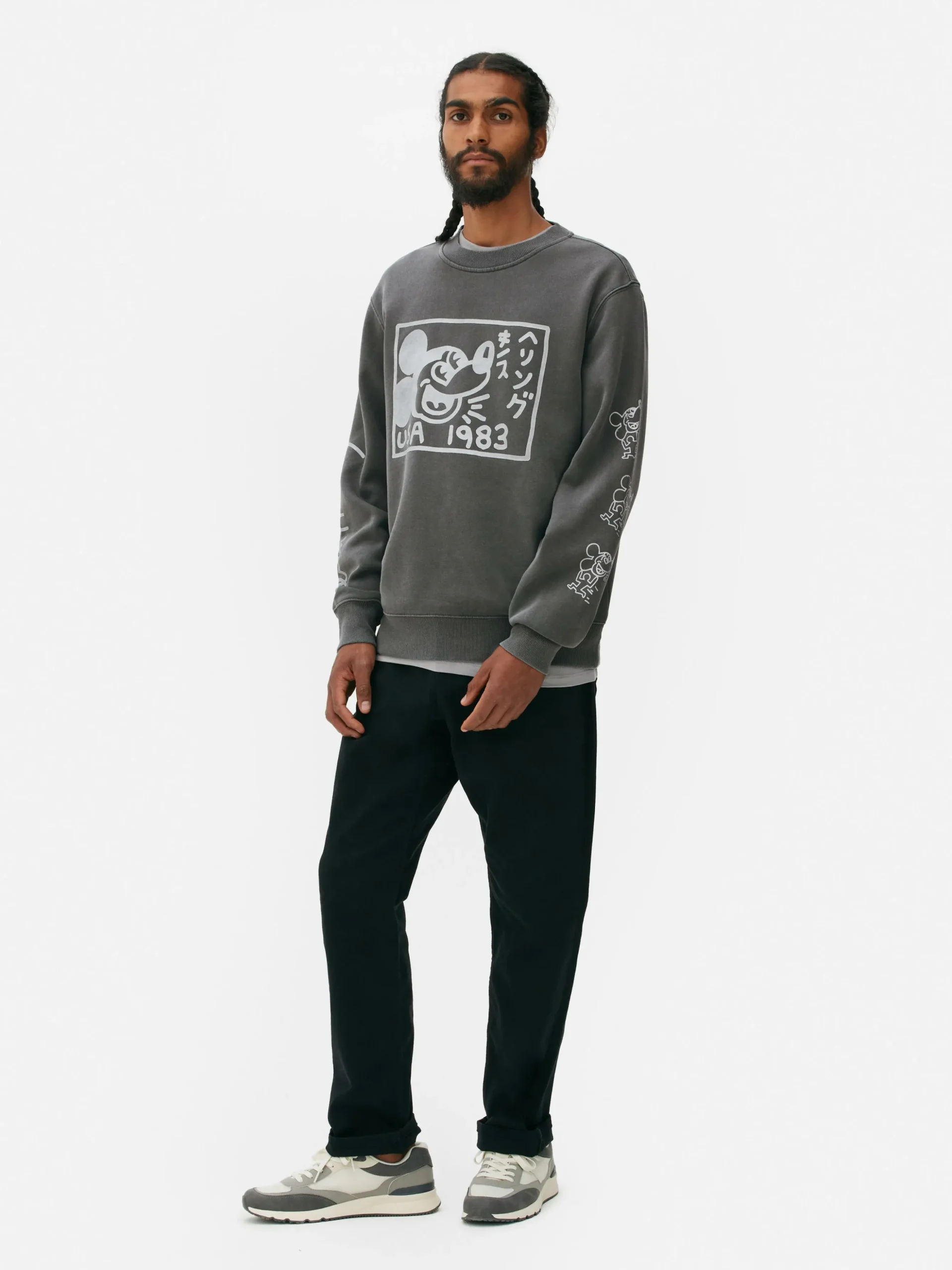 Sweat-shirt Délavé à L'acide Disney Mickey Mouse X Keith Haring