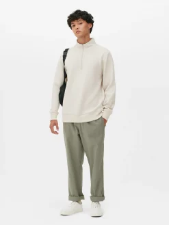 Sweat-shirt Texturé à Col Zippé Et Motif Géométrique