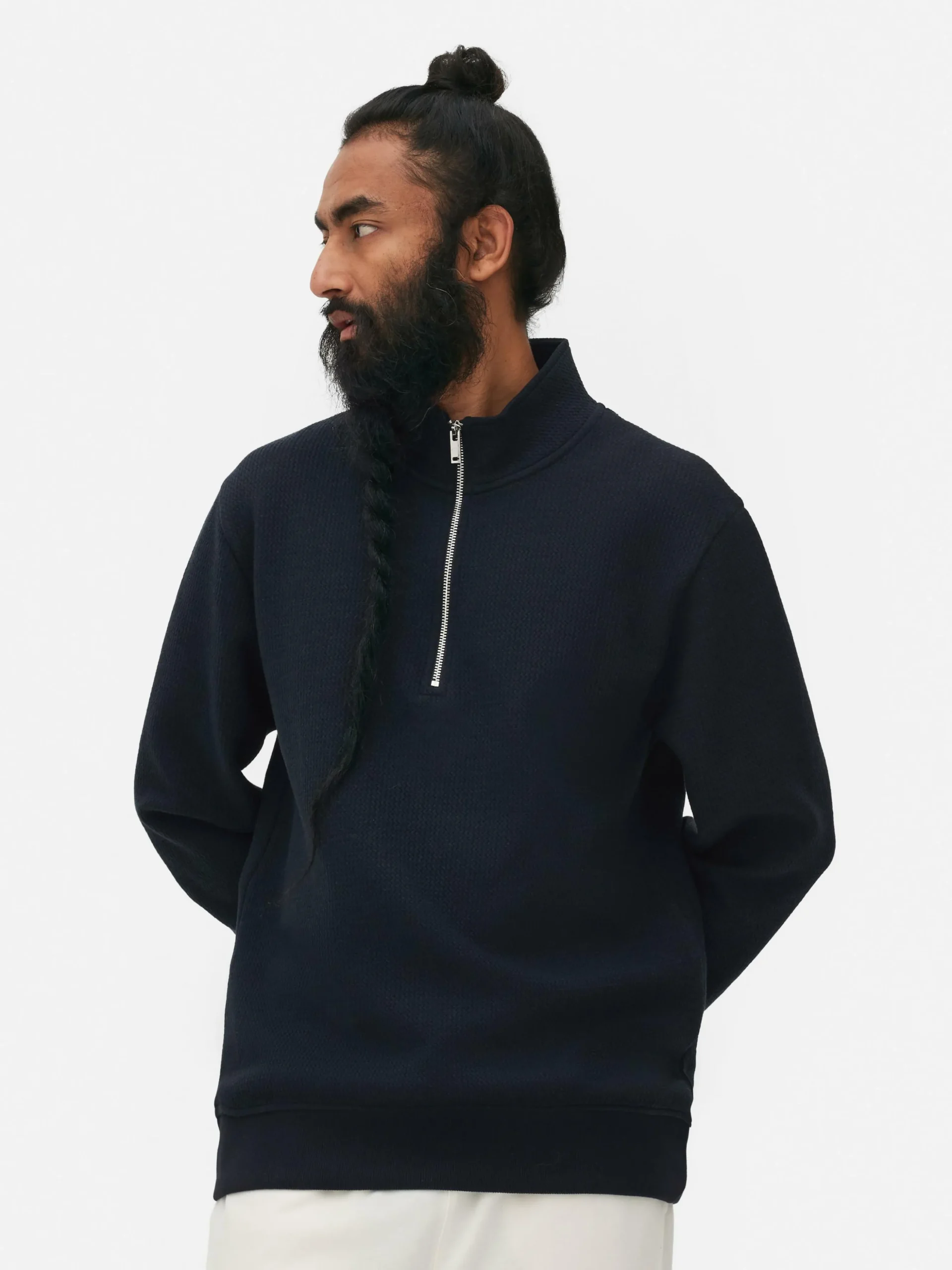 Sweat-shirt Texturé à Col Zippé Et Motif Géométrique