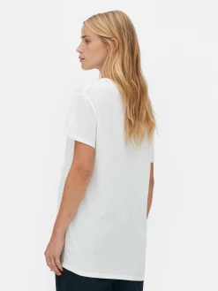 T-shirt à Col En V En Coton Mélangé