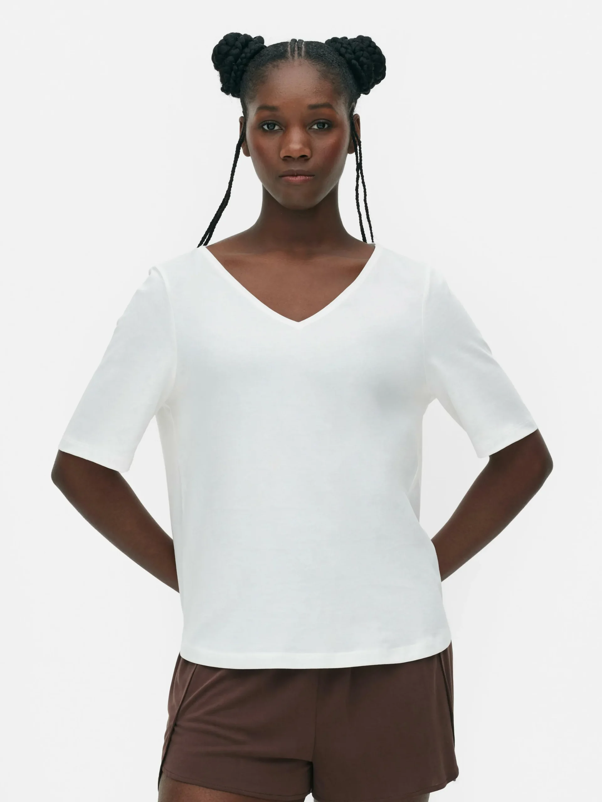 T-shirt à Col En V Et Manches Courtes